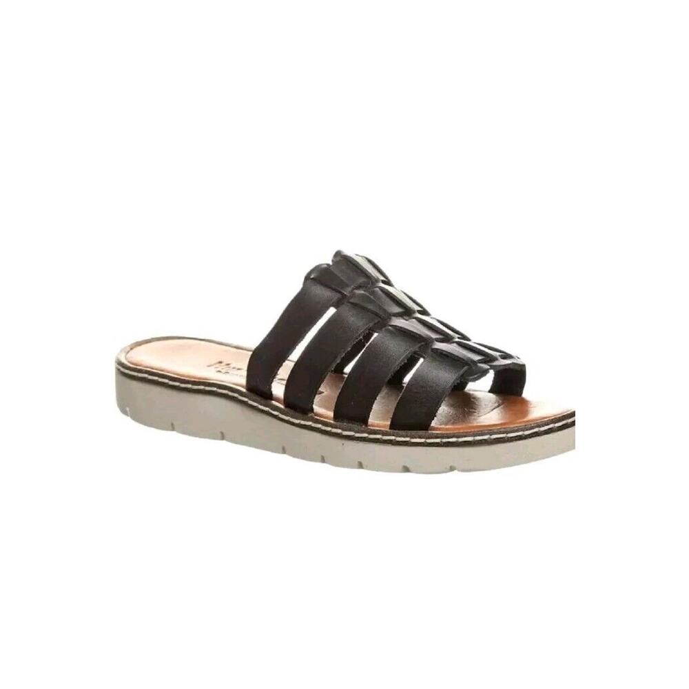 Bearpaw Womens Vanessa Black Leather Huarache Sandals Slip On 9 Medium (B,M) New
